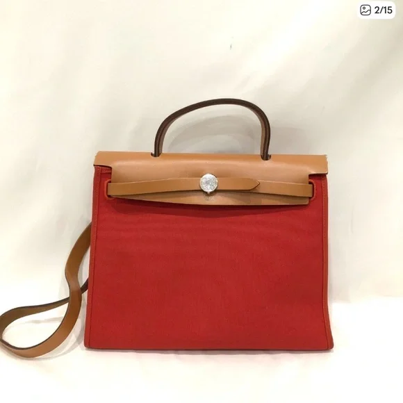 π§‘2X HPπ§‘ Hermes Red/Orange Canvas Herbag SKU #883269 (Gently Used) - Picture 2 of 16